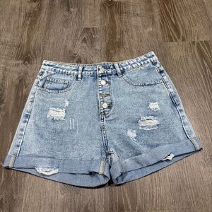 Unbranded Distressed Cuffed Hem Denim High Rise Shorts